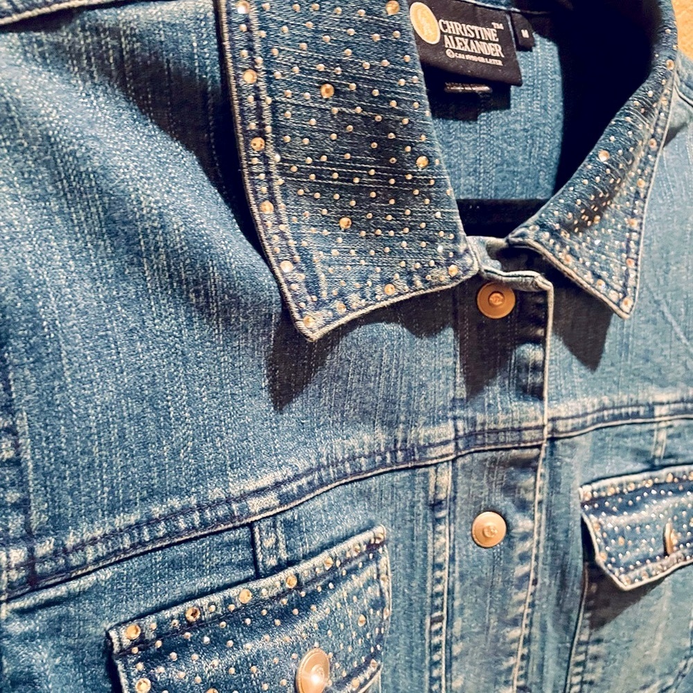 Christine Alexander Embellished Swarovski Crystals Denim Jacket -Size M